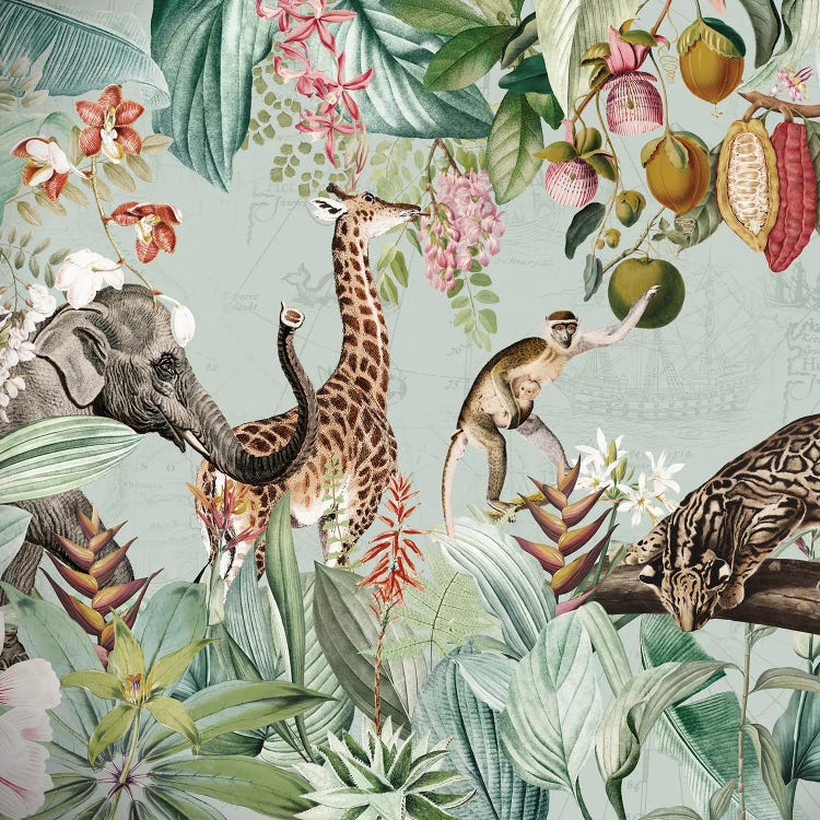 Wild Animals Party In Vintage Jungle