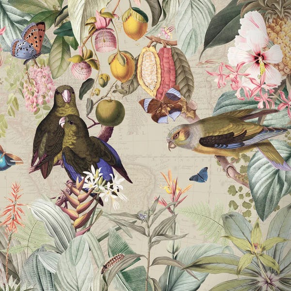 UtArt: Parrots In Vintage Birds Jungle by UtArt