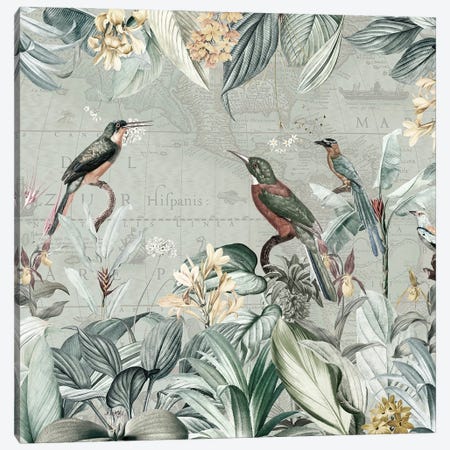 Exotic Birds In Nostalgic Jungle Canvas Print #UTA412} by UtArt Canvas Print