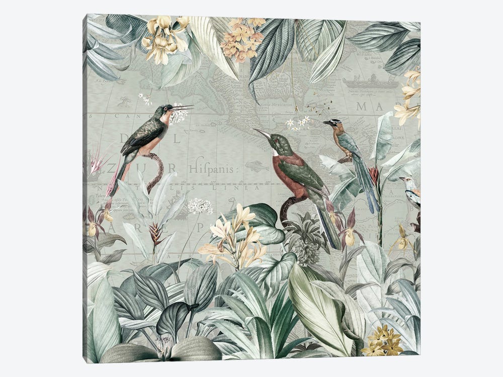 Exotic Birds In Nostalgic Jungle by UtArt 1-piece Canvas Print