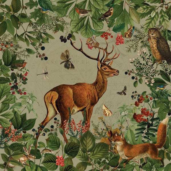 UtArt: Guardians Of The Forest - Vintage Woodland by UtArt