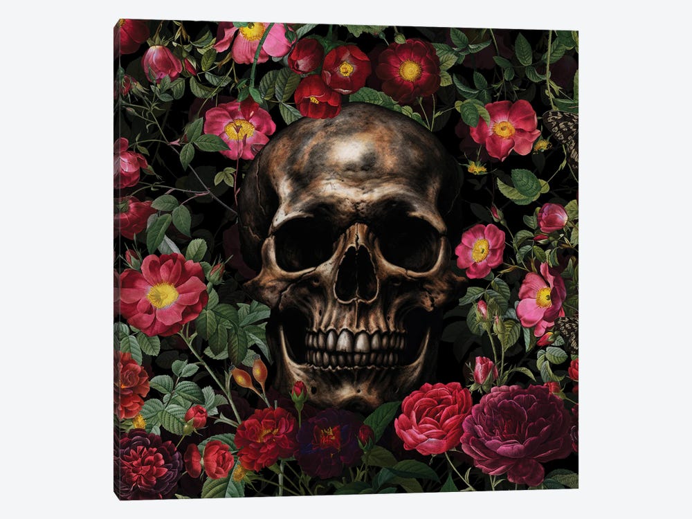 Gothic Floral Skull by UtArt 1-piece Canvas Wall Art