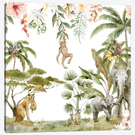 Baby Animals In Jungle Canvas Print #UTA429} by UtArt Canvas Artwork