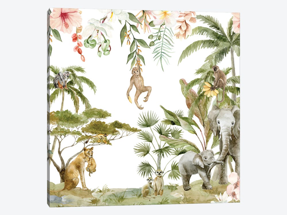 Baby Animals In Jungle by UtArt 1-piece Canvas Art Print