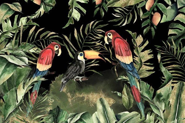 Tropical Leaves: Birds Night Jungle by UtArt