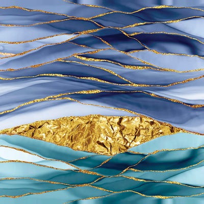 Blue Gold And Glamour Marbling Landscape by UtArt framed canvas print