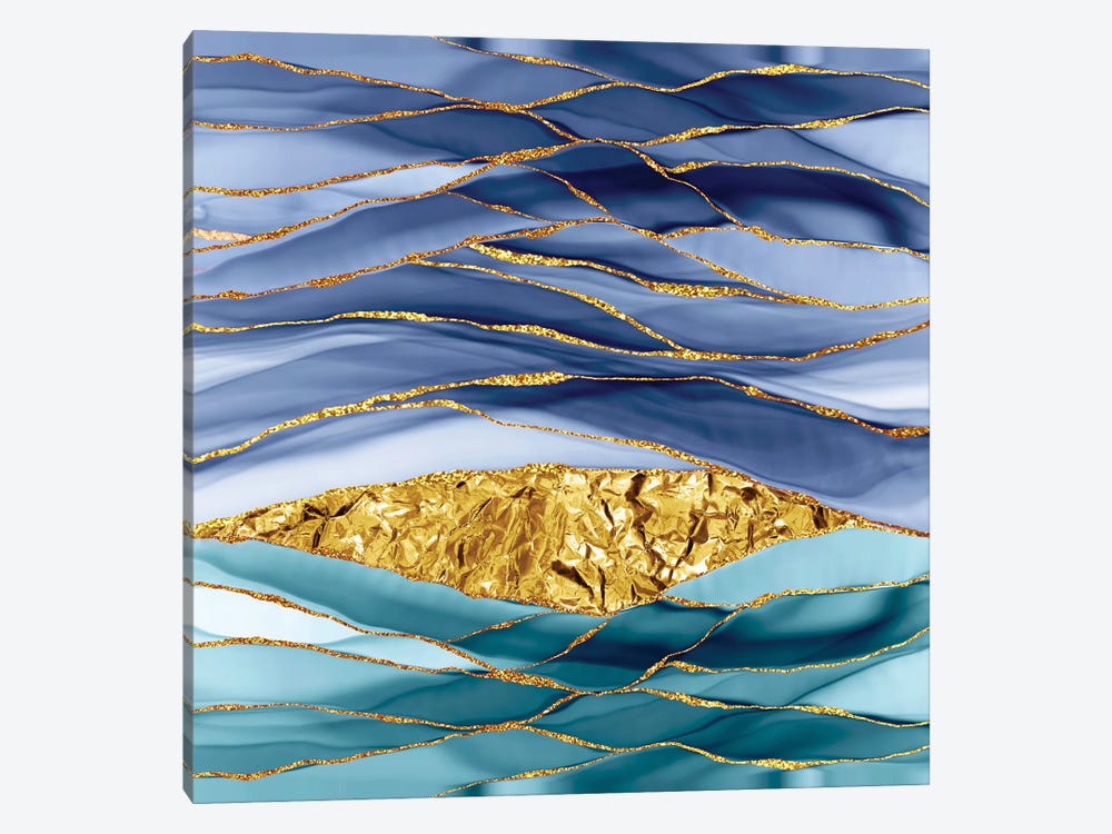Blue Gold And Glamour Marbling Landscape by UtArt 1-piece Canvas Print