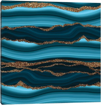 Blue Marble Slices With Gold Glitter Veins Canvas Art Print - UtArt