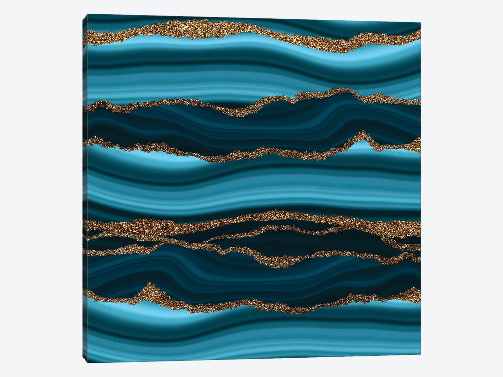 Blue Marble Slices With Gold Glitter Veins by UtArt 1-piece Canvas Wall Art