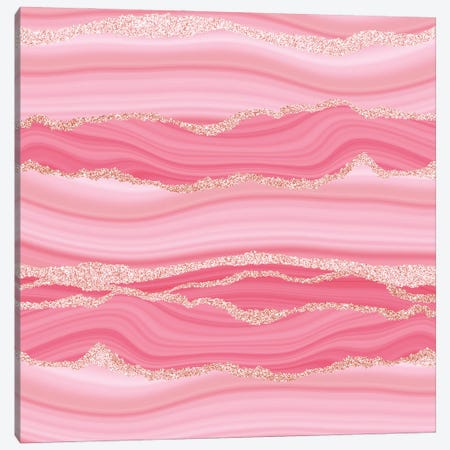 Blush Pink Marble Slices With Gold Glitter Veins Canvas Print #UTA61} by UtArt Canvas Wall Art