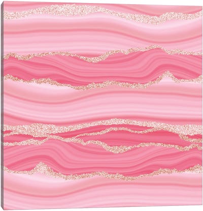 Blush Pink Marble Slices With Gold Glitter Veins Canvas Art Print - UtArt