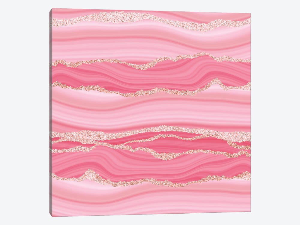 Blush Pink Marble Slices With Gold Glitter Veins by UtArt 1-piece Art Print