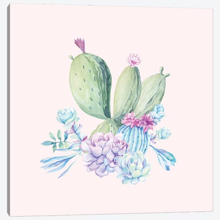 Blush Watercolor Cacti Canvas Print #UTA67} by UtArt Art Print