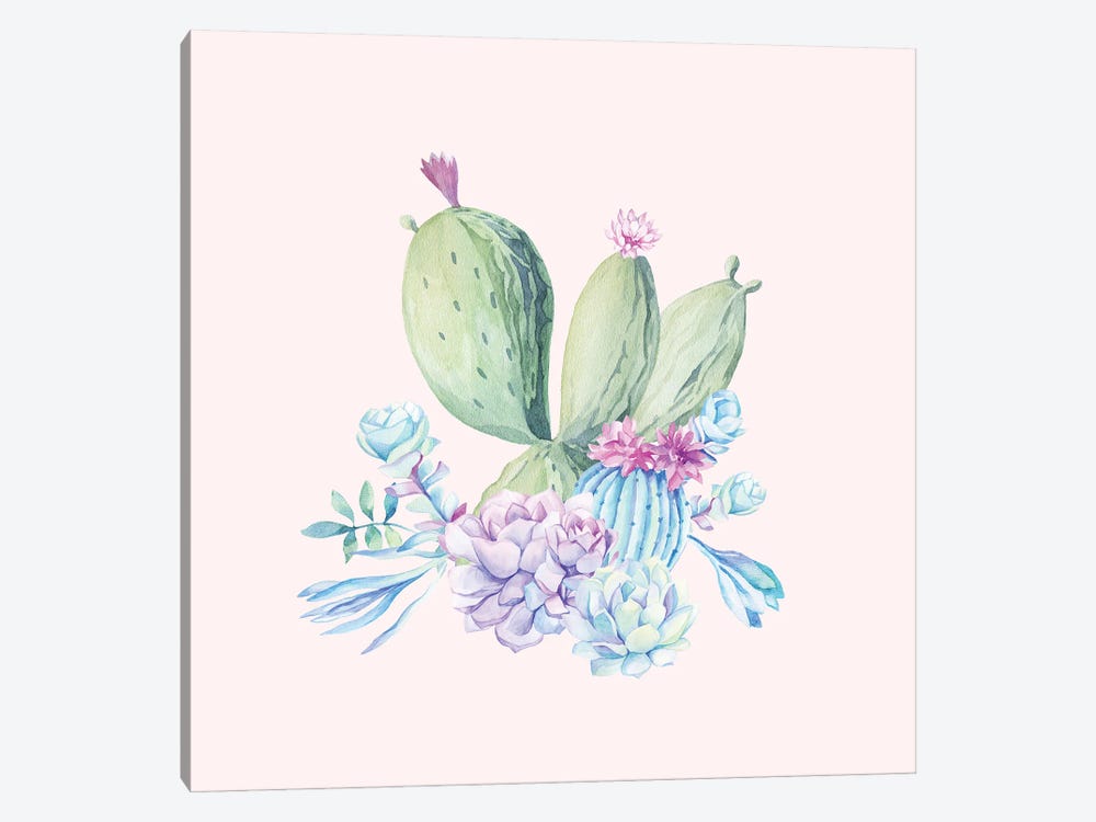 Blush Watercolor Cacti by UtArt 1-piece Art Print