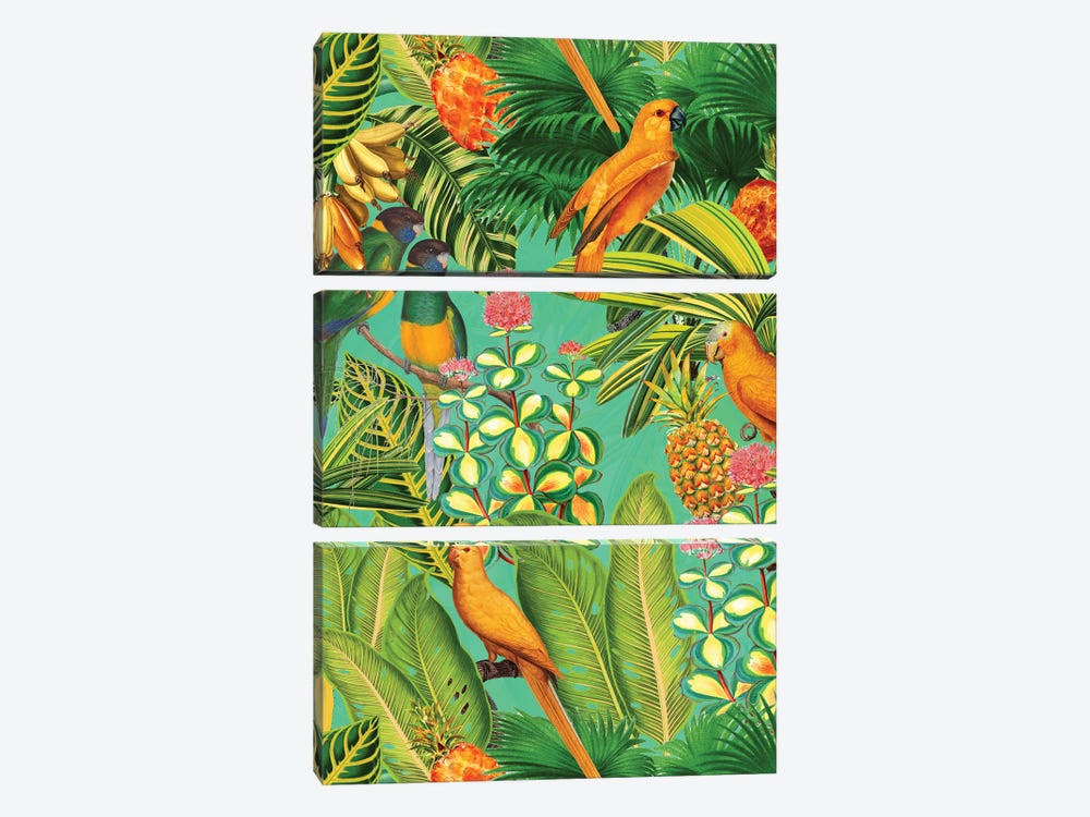 Colorful Birds Vintage Jungle by UtArt 3-piece Canvas Art Print