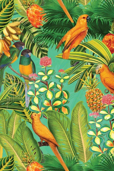 Tropical Leaves: Colorful Birds Vintage Jungle by UtArt