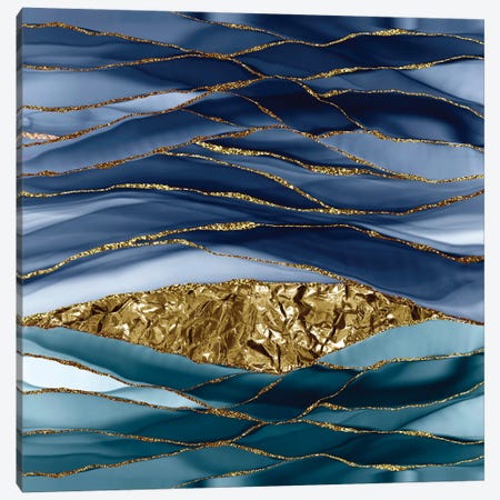 Dark Blue Gold And Glamour Marbling Landscape Canvas Print #UTA86} by UtArt Canvas Print