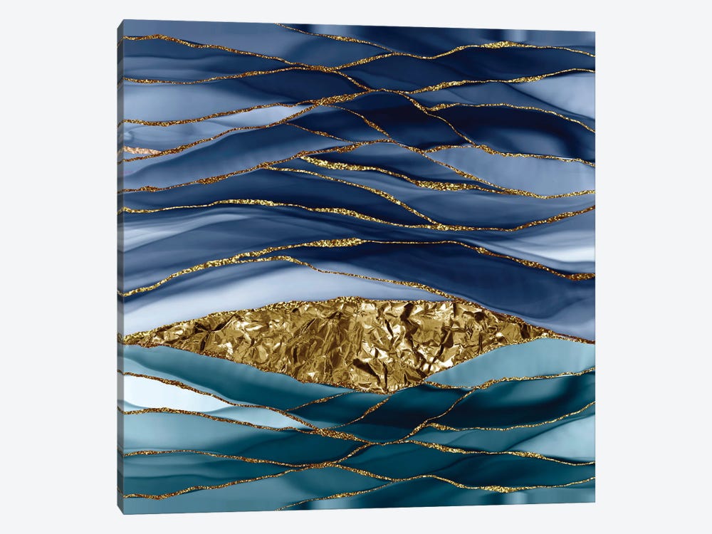 Dark Blue Gold And Glamour Marbling Landscape by UtArt 1-piece Canvas Art