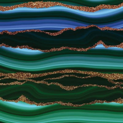 Dark Green And Blue Marble Slices With Gold Glitter Veins by UtArt framed canvas print