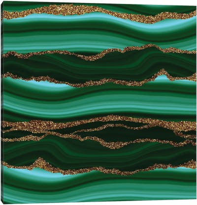 Dark Green Marble Slices With Gold Glitter Veins Canvas Art Print - UtArt