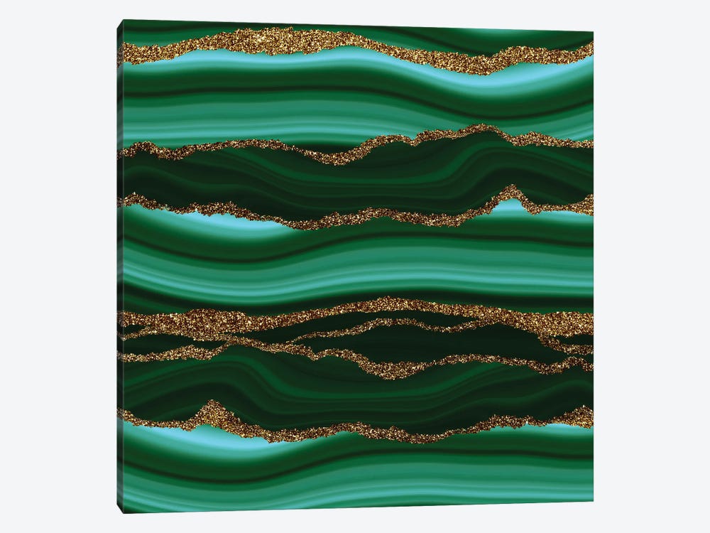 Dark Green Marble Slices With Gold Glitter Veins by UtArt 1-piece Art Print