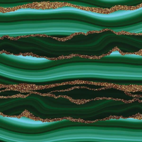 UtArt: Dark Green Marble Slices With Gold Glitter Veins by UtArt