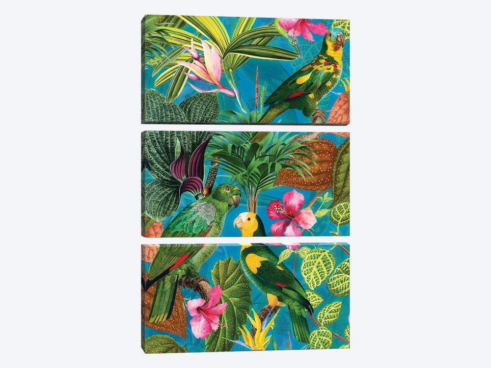 Exotic Parrot Vintage Jungle by UtArt 3-piece Canvas Art Print