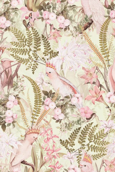 UtArt: Exotic Vintage Parrot Garden by UtArt