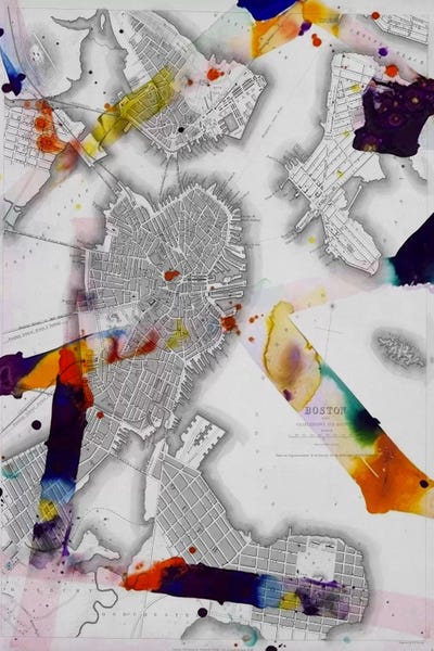 Giclee Features: Vintage Boston City Map by 5by5collective