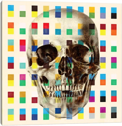 White Skull Cubes Canvas Art Print - Neon Pop Collection