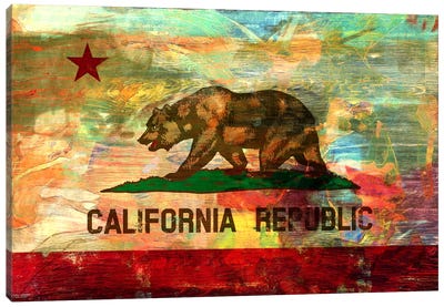 Pattern Fade California Flag Canvas Art Print - Neon Pop Collection