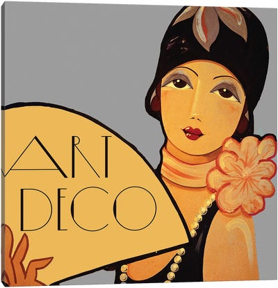 Art Deco Flapper With Fan Canvas Art Print - Winery/Tavern