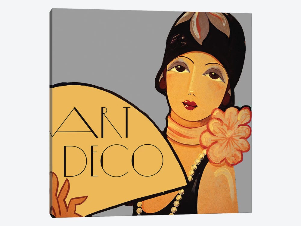 Art Deco Flapper With Fan by Vintage Apple Collection 1-piece Canvas Artwork