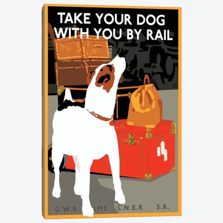 Dog By Rail Canvas Print #VAC1514} by Vintage Apple Collection Canvas Art