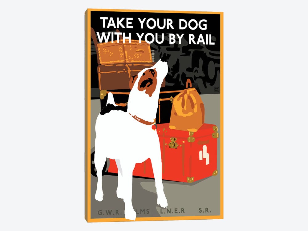 Dog By Rail by Vintage Apple Collection 1-piece Canvas Print