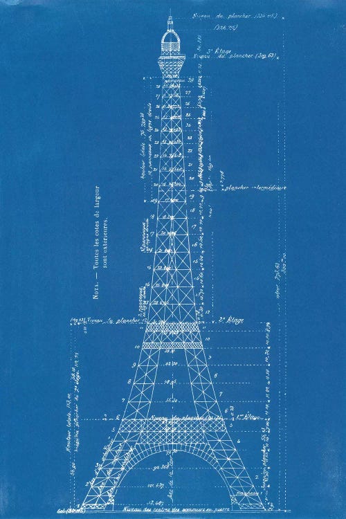 Eiffel Tower Blueprint by Vintage Apple Collection wall art