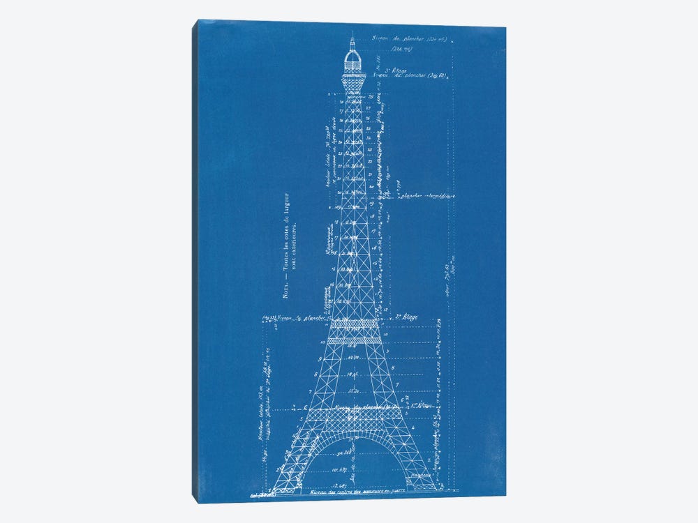 Eiffel Tower Blueprint by Vintage Apple Collection 1-piece Canvas Art