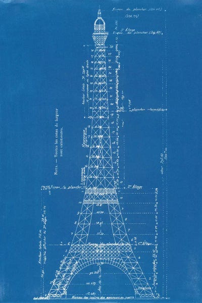 Towers: Eiffel Tower Blueprint by Vintage Apple Collection
