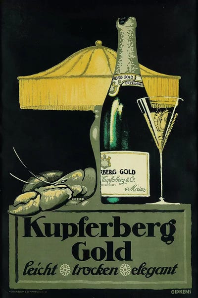 Vintage Kitchen Posters: Kupferberg Gold Champagne & Lobster by Vintage Apple Collection