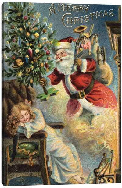 Merry Christmas Santa Canvas Art Print - Vintage Christmas Décor