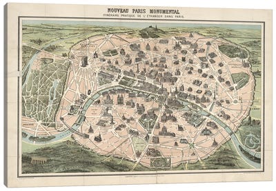 Paris Monument Map Canvas Art Print - Paris Maps