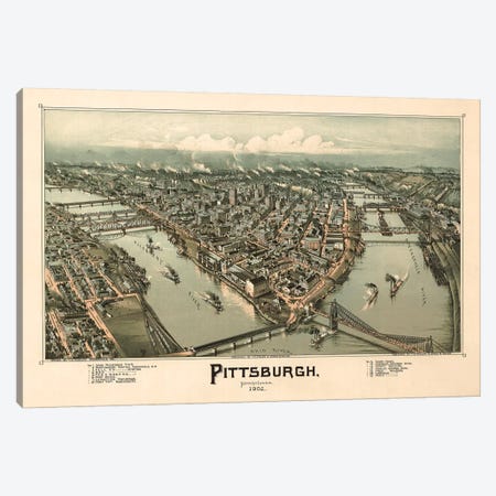 Pittsburgh, Bird's Eye View, 1902 Canvas Print #VAC1916} by Vintage Apple Collection Canvas Artwork