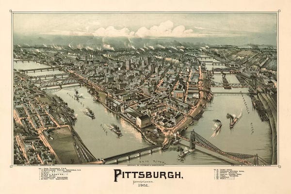 Dark Academia: Pittsburgh, Bird's Eye View, 1902 by Vintage Apple Collection