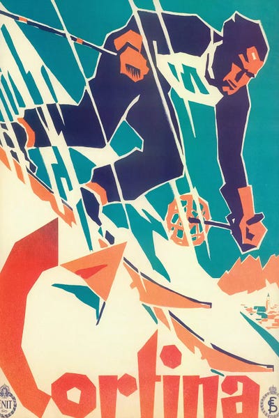 Skiing V by Vintage Apple Collection framed canvas print