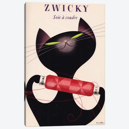 Zwicky, Black Cat Red Bottle Canvas Print #VAC2168} by Vintage Apple Collection Canvas Artwork