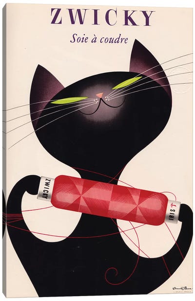 Zwicky, Black Cat Red Bottle Canvas Art Print - Knitting & Sewing