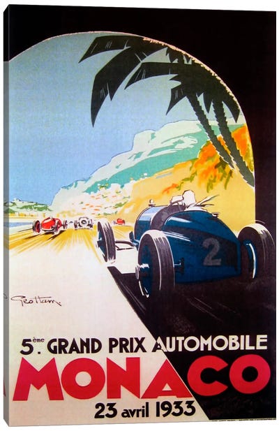 Grandprix Automobile Monaco 1933 Canvas Art Print - Vintage Apple Collection