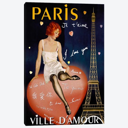 Paris I Love You Canvas Print #VAC259} by Vintage Apple Collection Canvas Art