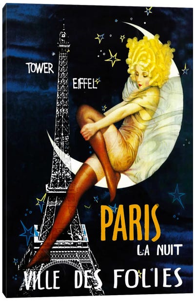 Paris Moon Canvas Art Print - Tower Art