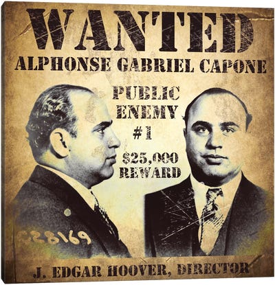 Al Capone Wanted Poster Canvas Art Print - Gangster & Criminal Art
